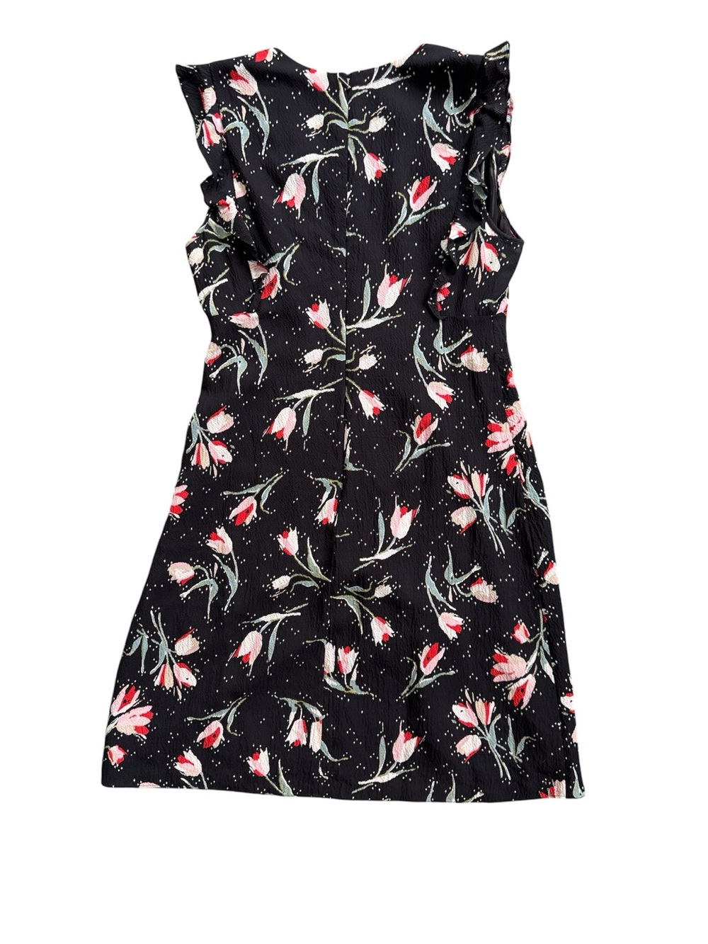 Rebecca Taylor Floral Tulip Print Dress Black Ruffle Crepe Midi- US 6 / UK 10 - Picture 4 of 4